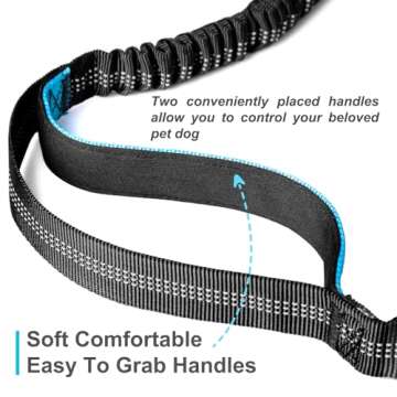 Laqibak Hands Free Dog Leash, Adjustable Waist Leash for Dog, Handle Bungee Dog Leash 4.2-6.7 Feet Long with Reflective Stitches for Walking Hiking Running, Fits 26"- 47" Waist, Black & Blue