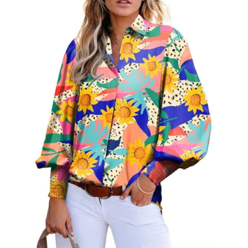 Astylish Oversized Boho Shirt for Women - Spring Paisley V-Neck Balloon Sleeve Blouse