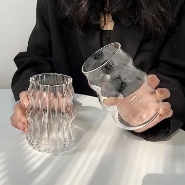 Elegant GUOJOZO Ribbed Glass Cups for Iced Coffee and More