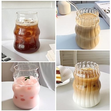 Elegant GUOJOZO Ribbed Glass Cups for Iced Coffee and More