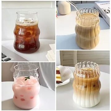 Elegant GUOJOZO Ribbed Glass Cups for Iced Coffee and More