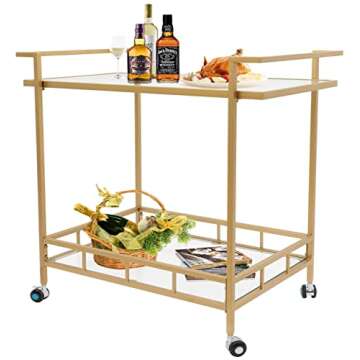 NutsHouses Gold Glass Rolling Bar Serving Cart Home on Lockable Wheels, Wine Drink Liquor Cart Stand...