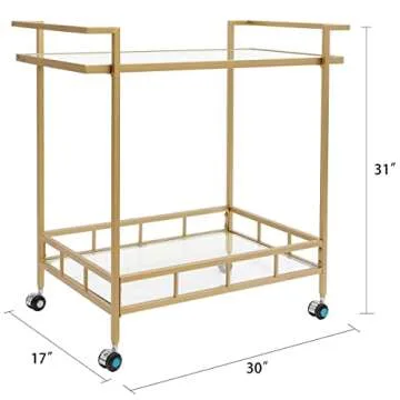 NutsHouses Gold Glass Rolling Bar Serving Cart Home on Lockable Wheels, Wine Drink Liquor Cart Stand for Home Kitchen Storage Club Party, New Year, 30" L*17" W*31" H