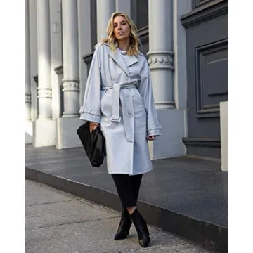 Stylish Drop Women's Slim Long Trench Coat in Ice Grey