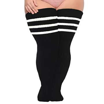 Plus Size Womens Thigh High Socks for Thick Thighs - Extra Long Striped Thick Over the Knee Socks