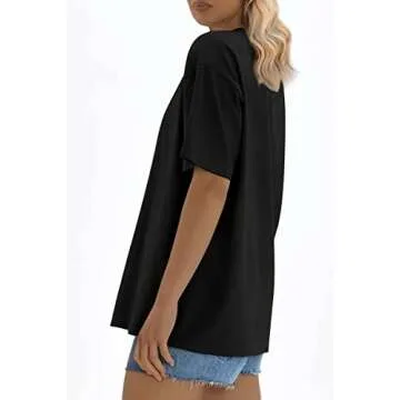 ATHMILE Womens Oversized T Shirts Loose Fit Crewneck Short Sleeve Tops Summer Casual Blouse 2025 Y2K Basic Tee Black