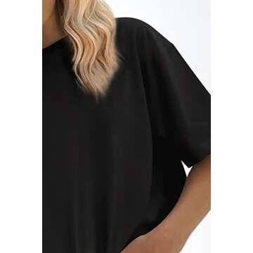 ATHMILE Womens Oversized T Shirts Loose Fit Crewneck Short Sleeve Tops Summer Casual Blouse 2025 Y2K Basic Tee Black
