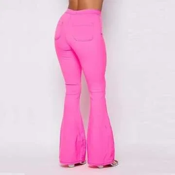 SOHO GLAM High Waisted Stretchy Bell Bottom Jeans Pink - XL