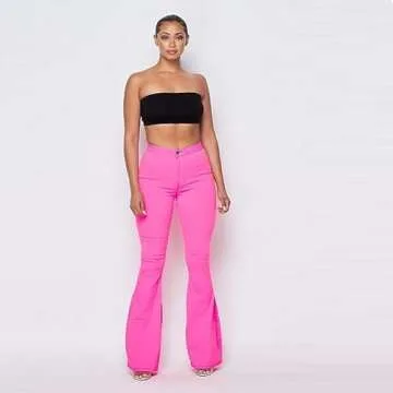 SOHO GLAM High Waisted Stretchy Bell Bottom Jeans Pink - XL