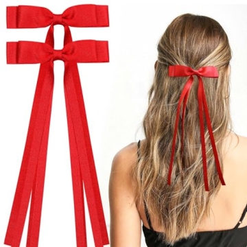 VOBOBE 2PCS Hair Bows for Women Girls - Elegant Satin Ribbon Clips