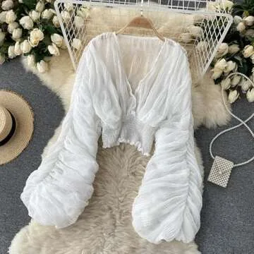 Bell Sleeve Tops for Women Dressy Tops for Evening Wear Lace Blouses for Women (White,One Size,One S...