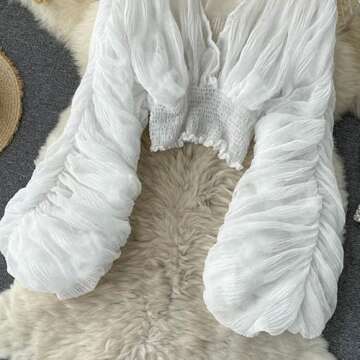 Bell Sleeve Tops for Women Dressy Tops for Evening Wear Lace Blouses for Women (White,One Size,One Size)