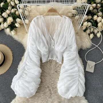 Bell Sleeve Tops for Women Dressy Tops for Evening Wear Lace Blouses for Women (White,One Size,One Size)