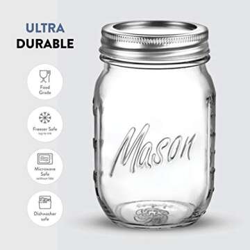 Paksh Novelty Mason Jars with Lids & Sealer - 5 Pack 16 Oz Regular Mouth Glass Canning Jars - Food S...