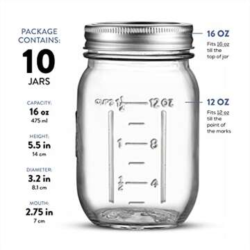 Paksh Novelty Mason Jars with Lids & Sealer - 5 Pack 16 Oz Regular Mouth Glass Canning Jars - Food Storage Container - Airtight Container for Pickling, Candles, Overnight Oats, Fruit Preserves