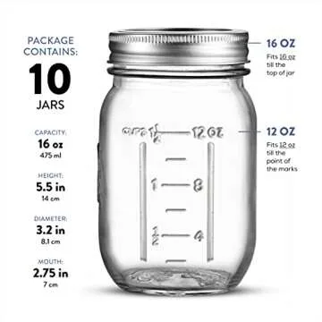 Paksh Novelty Mason Jars 16 Oz - 5 Pack Canning Container