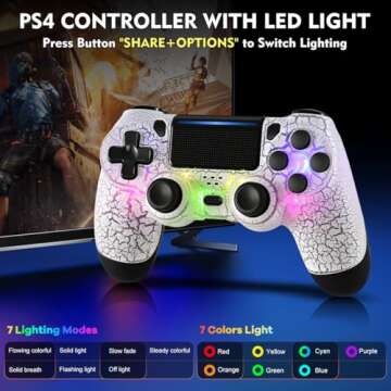 TIANHOO Wireless Controller for PS4 with LED Light - Crack White