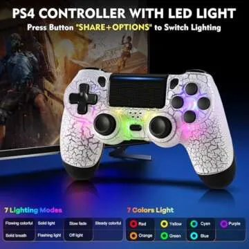 TIANHOO Wireless Controller for PS4 with LED Light - Crack White