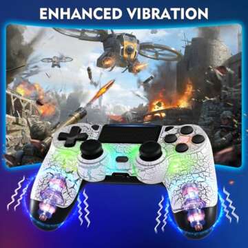TIANHOO Wireless Controller for PS4 with LED Light - Crack White