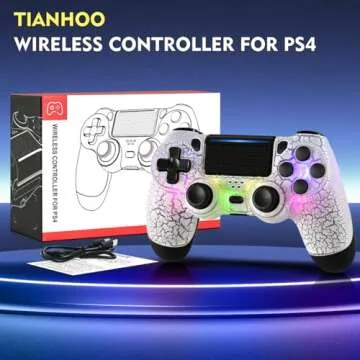 TIANHOO Wireless Controller for PS4 with LED Light - Crack White