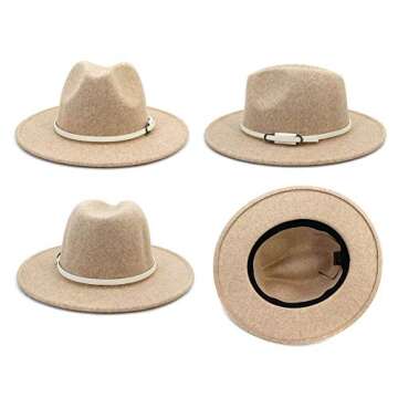 Lisianthus Women Wool Wide Brim Belt Buckle Fedora Hat White Buckle-Beige