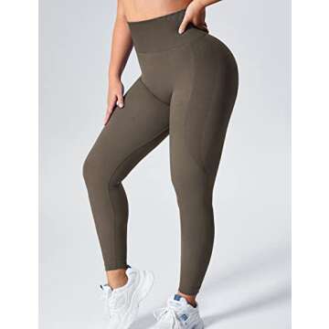 YEOREO Women Seamless Workout Leggings Gym High Waist Smile Contour Yoga Pants Olive Medium