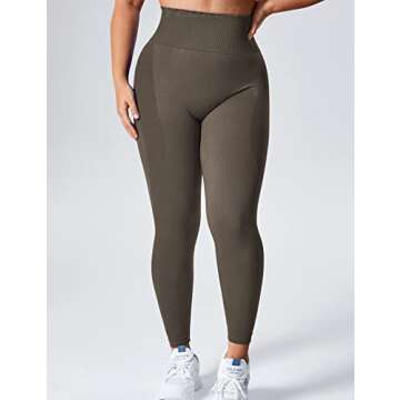YEOREO Women Seamless Workout Leggings Gym High Waist Smile Contour Yoga Pants Olive Medium