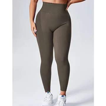 YEOREO Women Seamless Workout Leggings Gym High Waist Smile Contour Yoga Pants Olive Medium