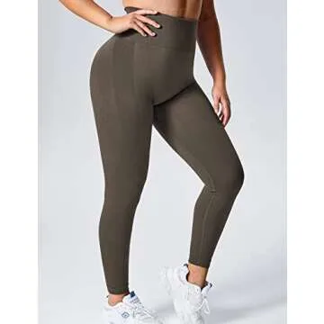 YEOREO Women Seamless Workout Leggings Gym High Waist Smile Contour Yoga Pants Olive Medium
