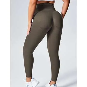 YEOREO Women Seamless Workout Leggings Gym High Waist Smile Contour Yoga Pants Olive Medium