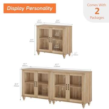 WAMAPT 2-in-1 Sideboard Buffet Cabinets with 4 Glass Doors, Stylish Wood Storage for Living Room and...