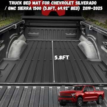 PARTZER Truck Bed Mat Fit 2019-2025 Chevy Silverado/GMC Sierra 1500（5.8ft Bed Custom Fit All Weath...