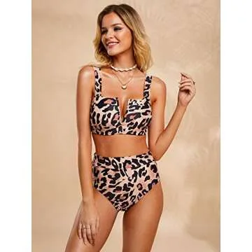 Tutorutor Women’s V Neck Leopard Printed Bikini Set