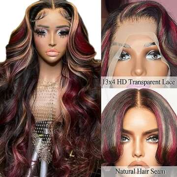 Skunk Stripe Human Hair Wig 13x4 Hd Ombre Lace Front Wig Human Hair Pre Plucked with Baby Hair 150% ...