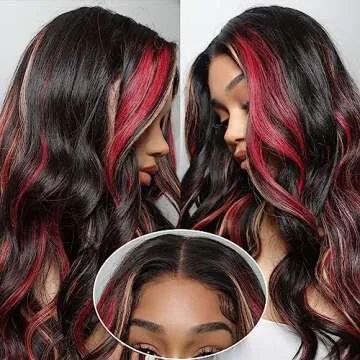 Skunk Stripe Human Hair Wig 13x4 Hd Ombre Lace Front Wig Human Hair Pre Plucked with Baby Hair 150% Density 1b/27/99j Burgundy Lace Front Wigs Human Hair (22 Inch Colored Wigs Human Hair for Women )