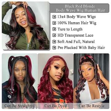 Skunk Stripe Human Hair Wig 13x4 Hd Ombre Lace Front Wig Human Hair Pre Plucked with Baby Hair 150% Density 1b/27/99j Burgundy Lace Front Wigs Human Hair (22 Inch Colored Wigs Human Hair for Women )