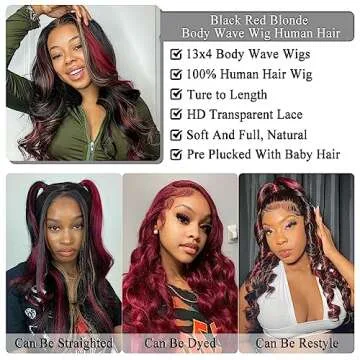Skunk Stripe Human Hair Wig 13x4 Hd Ombre Lace Front Wig Human Hair Pre Plucked with Baby Hair 150% Density 1b/27/99j Burgundy Lace Front Wigs Human Hair (22 Inch Colored Wigs Human Hair for Women )