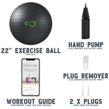 Live Infinitely Exercise Ball (55cm-95cm) Extra Thick Professional Grade Balance & Stability Ball- Anti Burst Tested Supports 2200lbs- Includes Hand Pump & Workout Guide Access