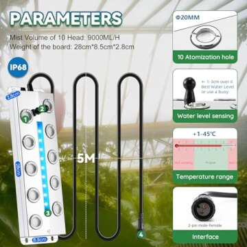 Mxmoonant Ultrasonic Mist Maker 10 Head with LED Lights, 9000ml/H Pond Fogger 400W Power Supply with...