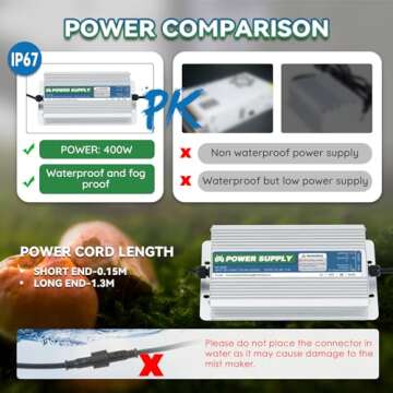 Mxmoonant Ultrasonic Mist Maker 10 Head with LED Lights, 9000ml/H Pond Fogger 400W Power Supply with Float for Pond Aquarium Rockery DIY Humidifier