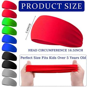 Sratte 10 Pieces Boys Headbands, 16 inch Elastic Athletic Sweatbands, Soft Wicking Headband for Boys...