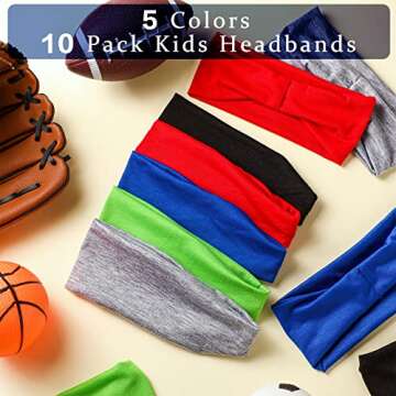 Sratte 10 Pieces Boys Headbands, 16 inch Elastic Athletic Sweatbands, Soft Wicking Headband for Boys Sports Kids, Hair Band Hair Accessories, 5 Colors (Classic Style)