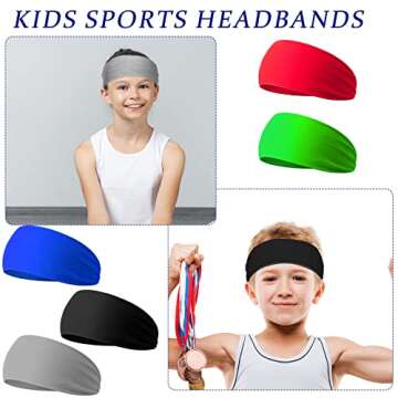 Sratte 10 Pieces Boys Headbands, 16 inch Elastic Athletic Sweatbands, Soft Wicking Headband for Boys Sports Kids, Hair Band Hair Accessories, 5 Colors (Classic Style)