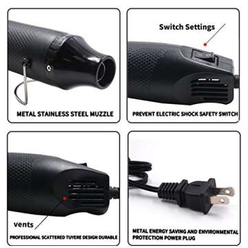 Heat Gun,mofa Hot Air Gun Tools Shrink Gun with Stand For DIY Embossing And Drying Paint Multi-Purpose Electric Heating Nozzle 300W 110V (Black,Black)