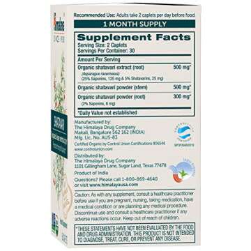Himalaya Organic Shatavari for PMS, Menstrual Cramp Relief, Menopause Support, and Women's Health, 1...