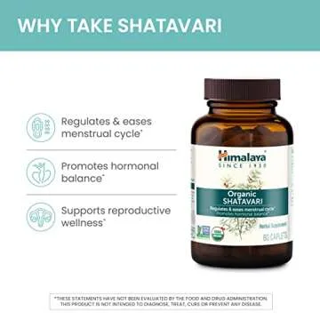 Himalaya Organic Shatavari for PMS, Menstrual Cramp Relief, Menopause Support, and Women's Health, 1,300 mg, 60 Caplets, 1 Month Supply