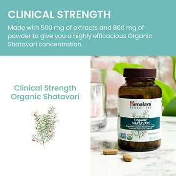 Himalaya Organic Shatavari for PMS, Menstrual Cramp Relief, Menopause Support, and Women's Health, 1,300 mg, 60 Caplets, 1 Month Supply