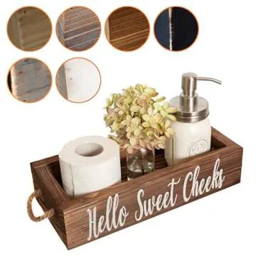 Bathroom Decor Box, One Box with Print on 2 Sides Farmhouse Bathroom Decor Nice Bathroom Box Toilet Box, Hello Sweet Cheeks Bathroom Box Rustic Decor, Toilet Organizer Farmhouse Decor, Brown