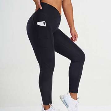 RUUHEE V Cross Waist High Waisted Leggings With Pockets