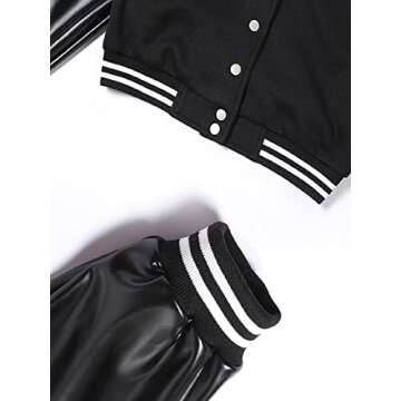 babyhealthy Womens Crop Varsity Jacket Stitched Leather Baseball Bomber Jacket Y2K Streetwear Short Coat A Green